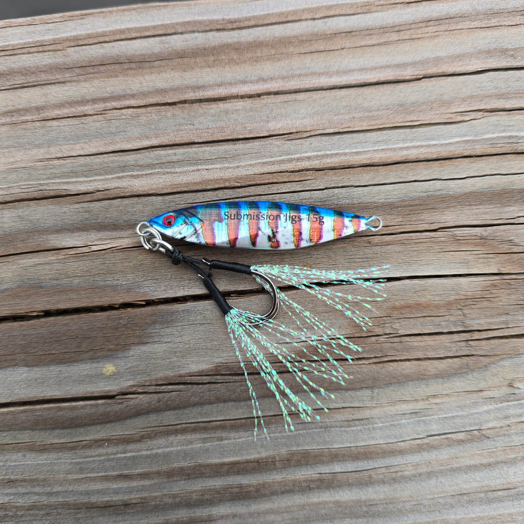Mercenary slow pitch jig rainbow saltwater fishing tackle with assist hook – Submission Fishing Co.