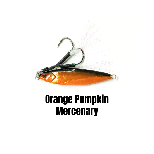 Orange Pumpkin Micro Mercenary slow pitch jig with premium BKK assist hooks – Submission Fishing Co.