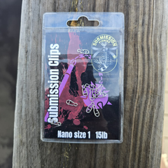 Submission Clips Nano Size 1 15 lb fishing speed clips in retail packaging.